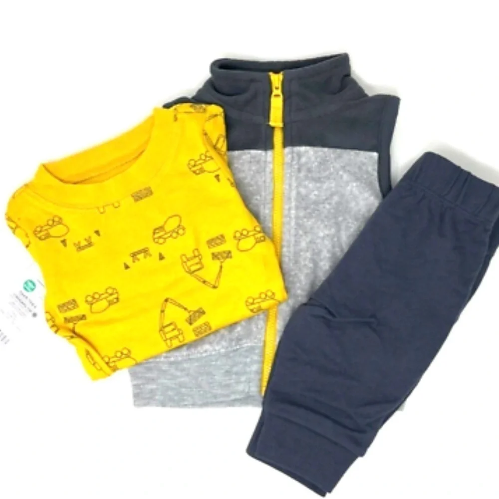 Carter's Baby Boy Dump Truck Hoodie, Printed Bodysuit Jeggings Set Size 0M, NB